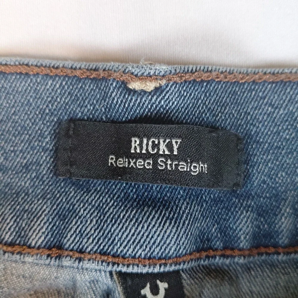 True Religion Ricky Relaxed Straight Jeans Mens 33 Medium  Wash Denim